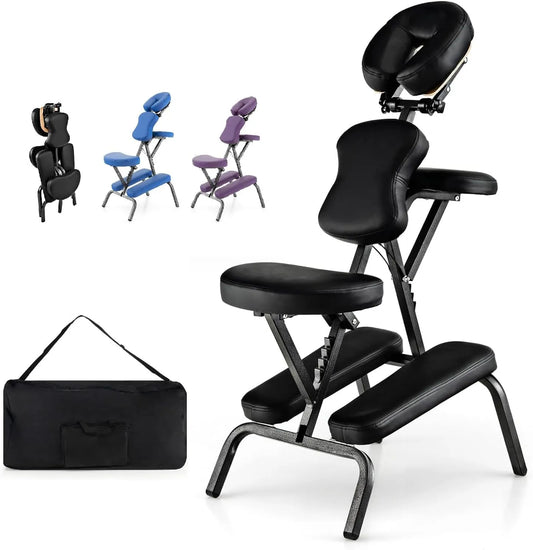 Chaise de Massage Ergonomique Portative - Hauteur Réglable, Siège Confortable et Sac de Transport, Capacité 150 KG - Idéale pour Spa, Tatouage et Soins Esthétiques (Noir)