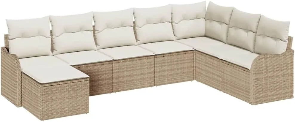 Ensemble de Salon de Jardin 8 Pièces en Polyrotin Beige, Canapé Modulable Résistant pour Terrasse et Patio