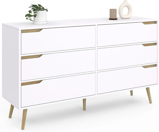 IDMarket - Grande commode scandinave 6 tiroirs, 140 cm, blanc Helsinki XXL