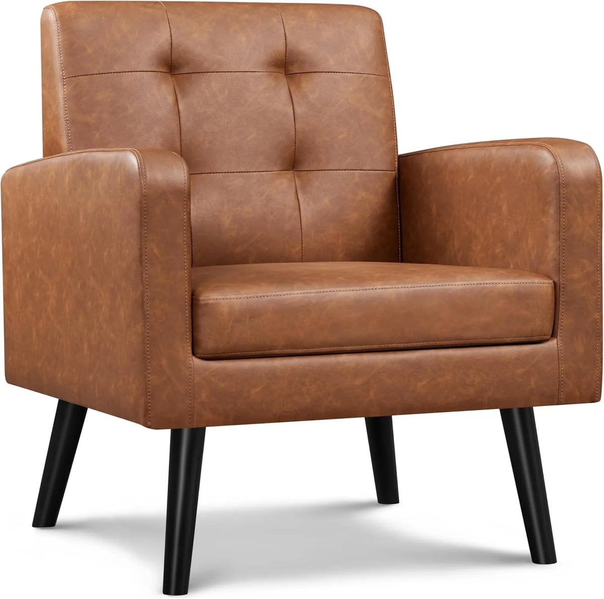 Fauteuil de Salon en Similicuir avec Pieds en Bois Massif Style Rustique - Yaheetech