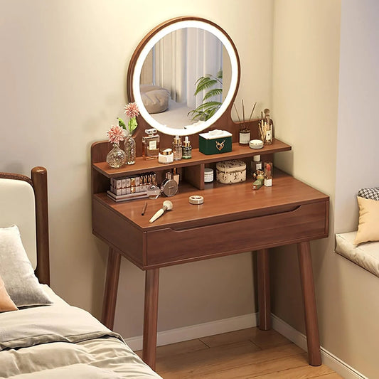 Coiffeuse avec Miroir LED Réglable, Meuble pour Cosmétique