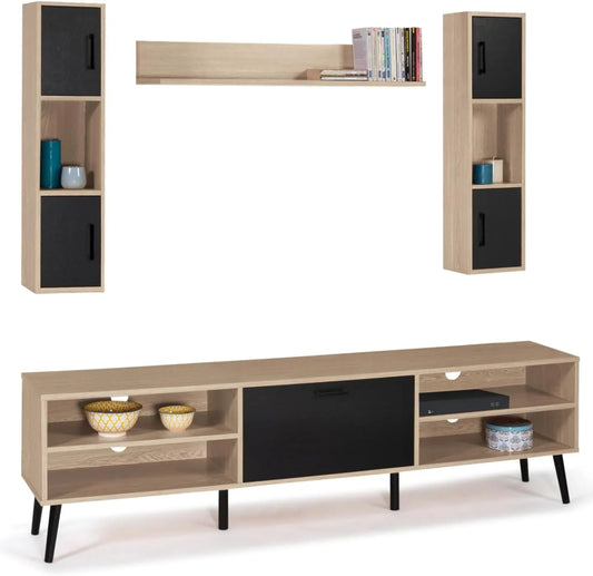 IDMarket - Meuble TV 180 cm avec Étagères Houston en Bois Noir