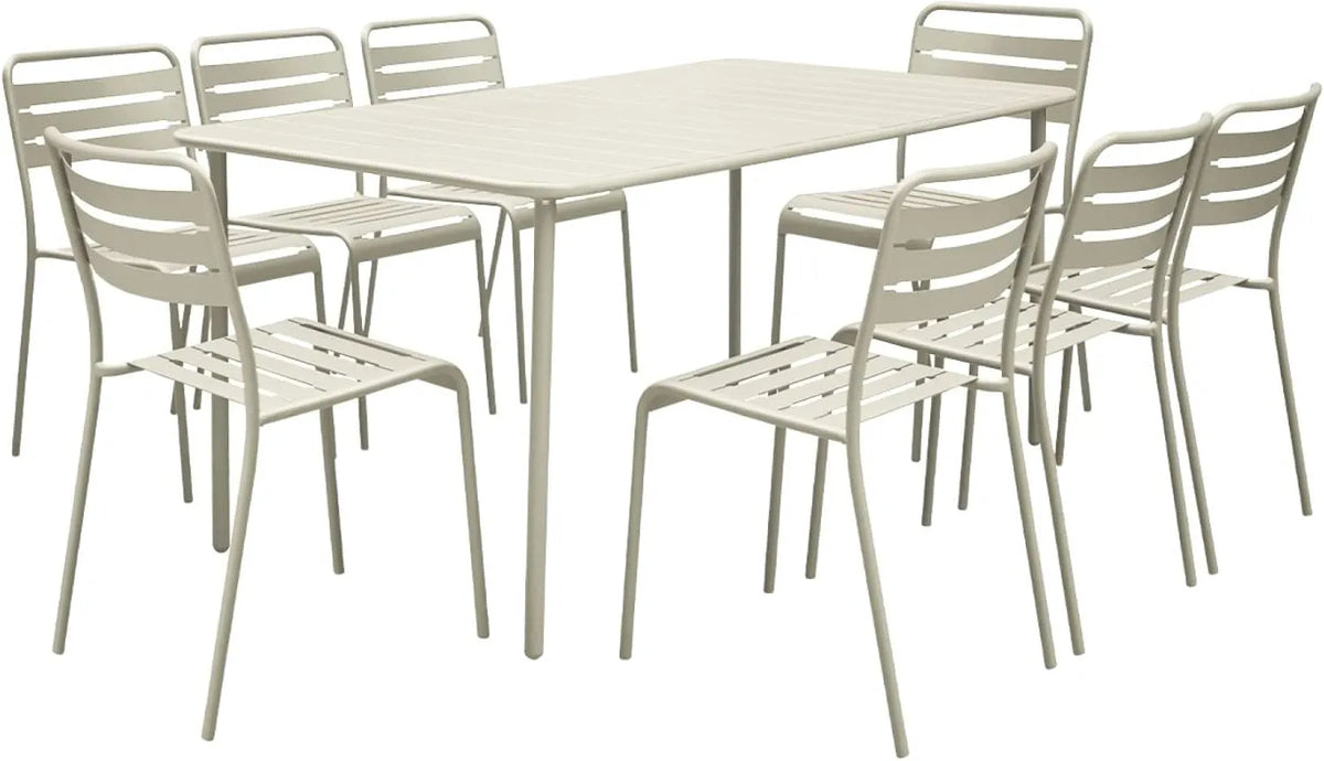 Ensemble de Jardin en Métal avec 8 Chaises Beige, Résistant à la Rouille, Lattes et Bords Arrondis