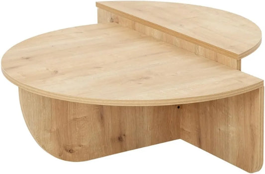 Table Basse Ronde Modulable en Chêne Clair | Design Moderne | 2 Éléments Indépendants