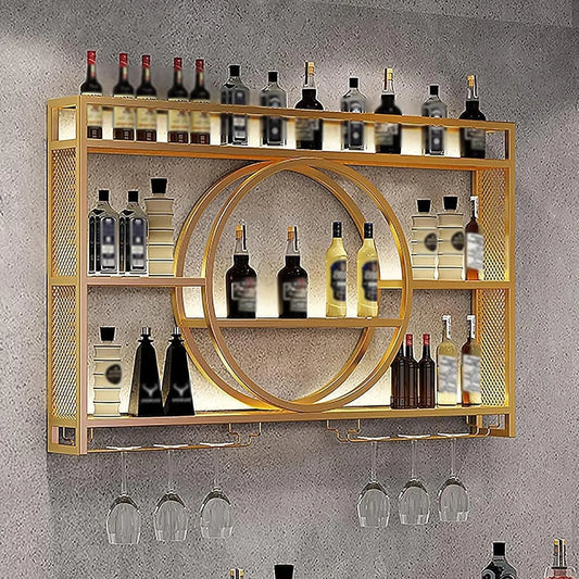 Étagère Murale Industrielle avec Porte-Verre - 140cm - Couleur Or