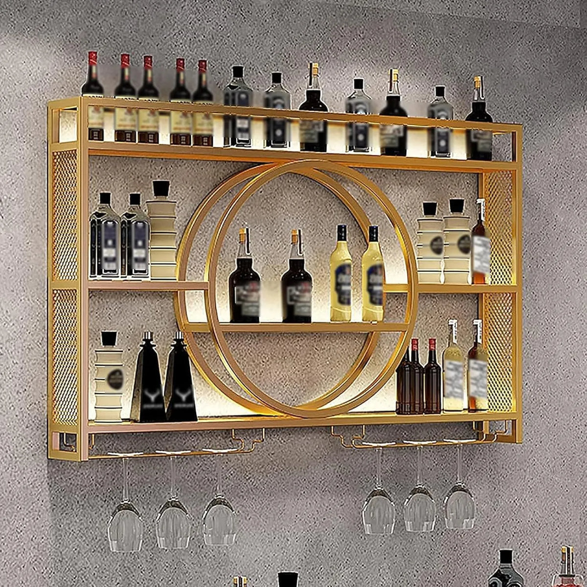 Étagère Murale Industrielle pour Bouteilles et Verres - Or, 120 cm