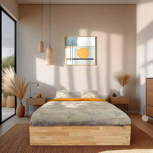 Lit avec Coffre 160x200 cm en Chêne Massif Huilé avec Sommier