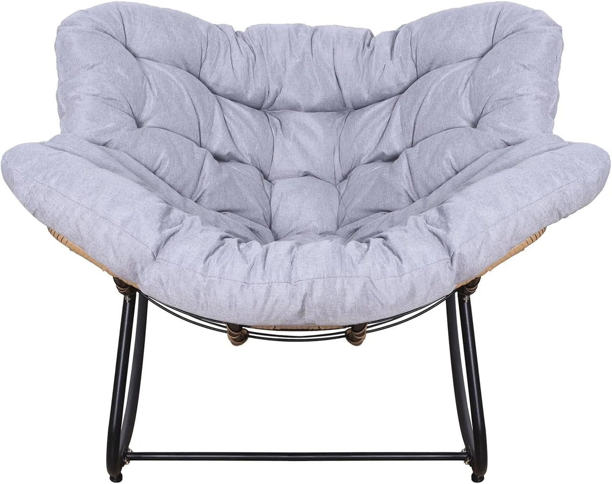 Fauteuil à bascule en métal avec coussin XXL pour jardin, terrasse ou porche, confort optimal, gris