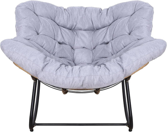 Fauteuil à bascule en métal avec coussin XXL pour jardin, terrasse ou porche, confort optimal, gris
