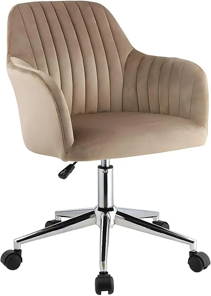 Chaise de Bureau Velours Réglable Beige Argentée - Confort Élégance Éléana