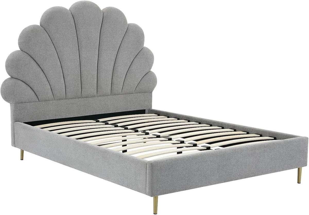 Lit Design Coquillage 160x200 cm en Tissu Gris Clair - LIVAYA