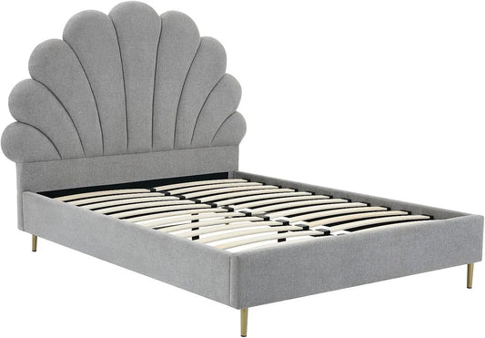 Lit Design Coquillage 160x200 cm en Tissu Gris Clair - LIVAYA
