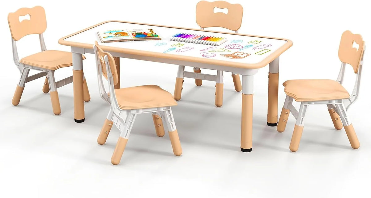 Ensemble Table et Chaises Enfant Réglables, Bureau d'Activité avec Plateau Effaçable, pour Enfants dès 18 Mois
