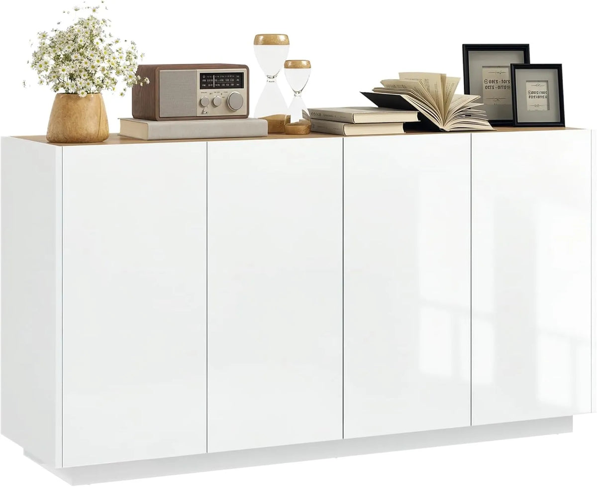 Buffet de Cuisine HOMCOM avec Portes Douces et Étagères Réglables, 140 x 40 x 75 cm, Blanc