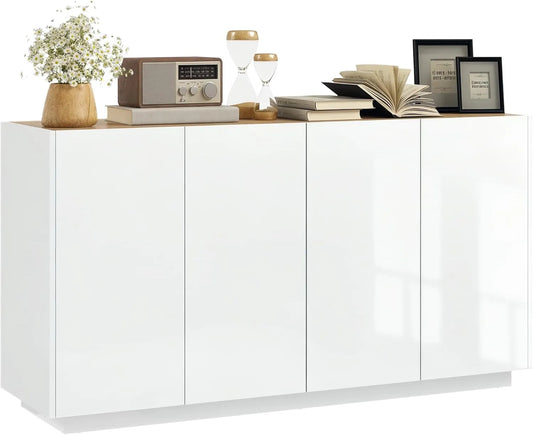 Buffet de Cuisine HOMCOM avec Portes Douces et Étagères Réglables, 140 x 40 x 75 cm, Blanc