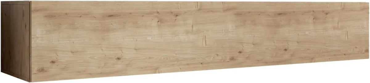 Élégant Meuble TV Mural Moderne en Chêne avec Portes en PVC Mat - 180x30x40 cm