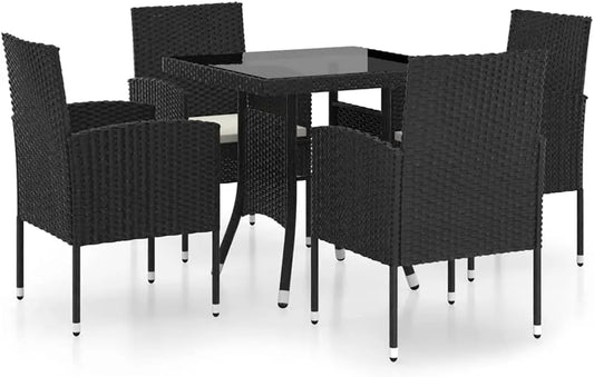 Ensemble de Salle à Manger de Jardin 5 Pièces en Résine Tressée Noire - SKM