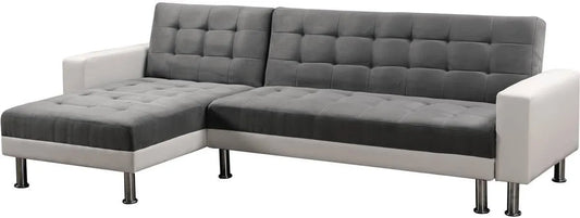 Canapé d'Angle Convertible Réversible Theo 4 Places en Tissu Blanc et Gris - Design Moderne et Confort Familial
