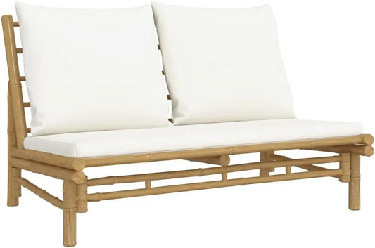 Banc de Jardin en Bambou avec Coussins Crème