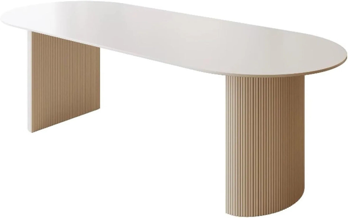 Table ovale en pierre frittée avec base métallique solide, pour 4 à 6 personnes, parfaite pour salle à manger et cuisine, 120 cm