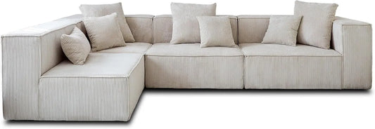 Canapé d'Angle Modulable Gauche en Velours Beige - 5 Places - Lisa Design