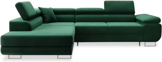 Canapé d'Angle Convertible en Velours Vert Marius - Côté Gauche