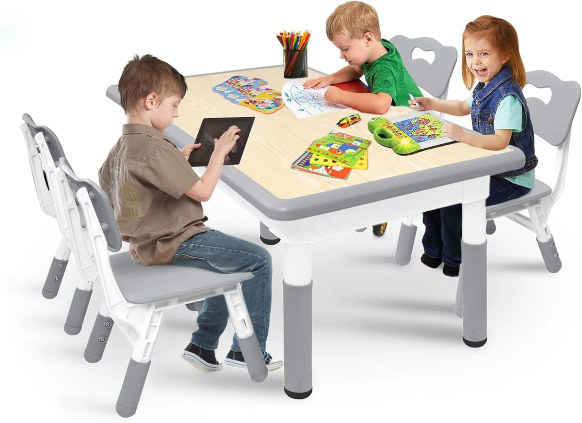Ensemble de Table et 4 Chaises Réglables pour Enfants de Plus de 2 Ans, Mobilier en Plastique pour Maternelle et Chambre, Gris