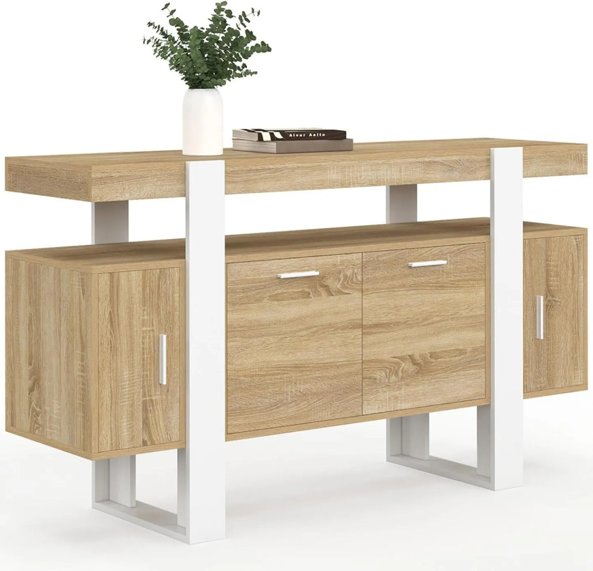 Buffet 4 Portes Phoenix 140 cm en Bois et Blanc - IDMarket