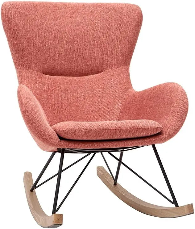 Fauteuil à Bascule Scandinave en Velours Terracotta avec Structure en Métal et Bois ESKUA