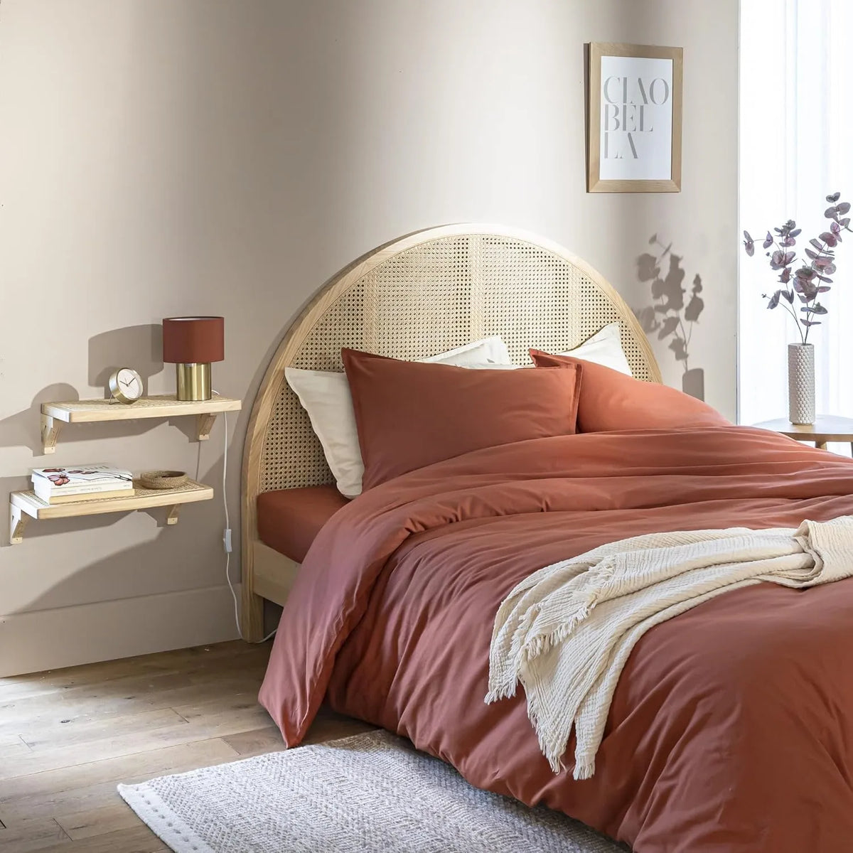 Tête de lit arrondie en cannage et pin massif 160 cm - Anna