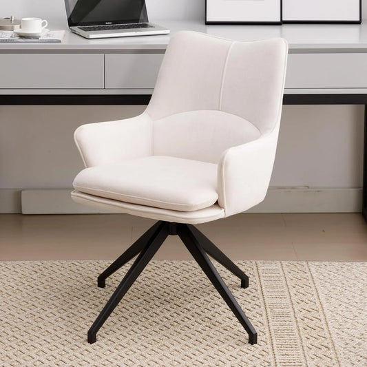 Chaise de Bureau Ergonomique Pivotante en Chenille avec Base Métallique, Beige