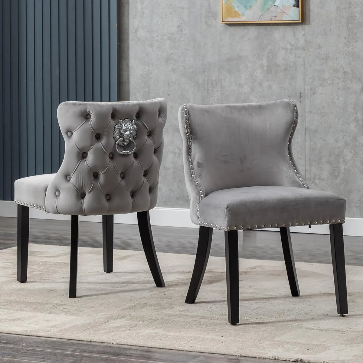 Ensemble de 2 Chaises de Salle à Manger en Velours avec Pieds en Bois, Sans Accoudoirs, Gris