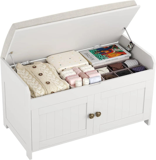 Banc de Rangement à Chaussures avec Coussin Confortable et Armoires à Portes