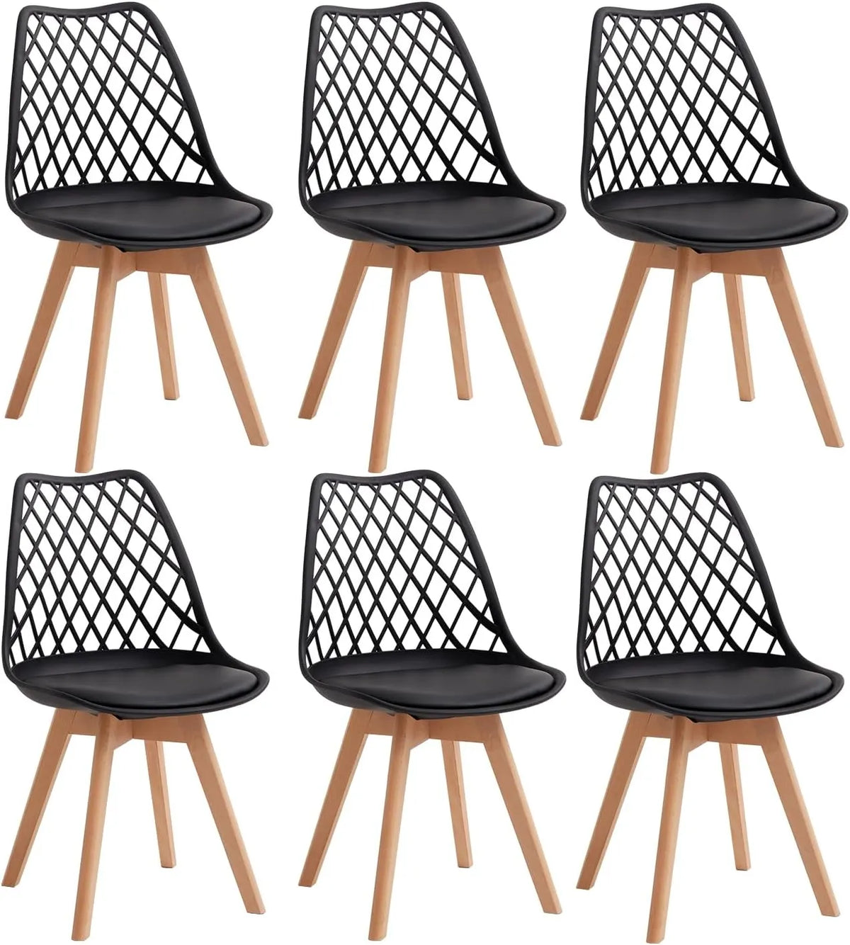 Ensemble de 6 chaises design avec dossier aéré et pieds en hêtre pour salle à manger - Noir