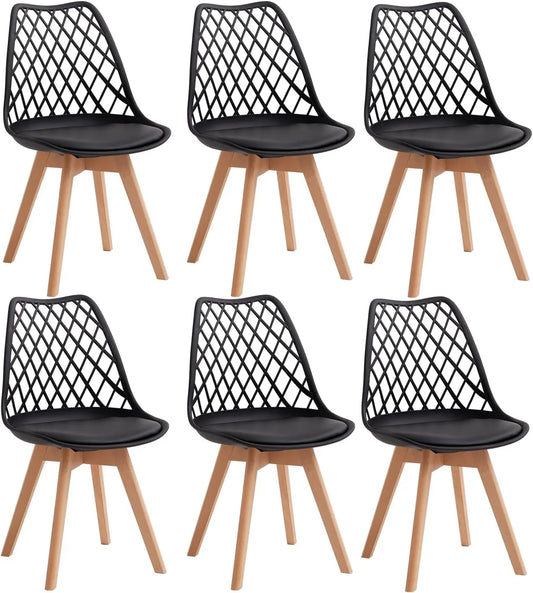 Ensemble de 6 chaises design avec dossier aéré et pieds en hêtre pour salle à manger - Noir