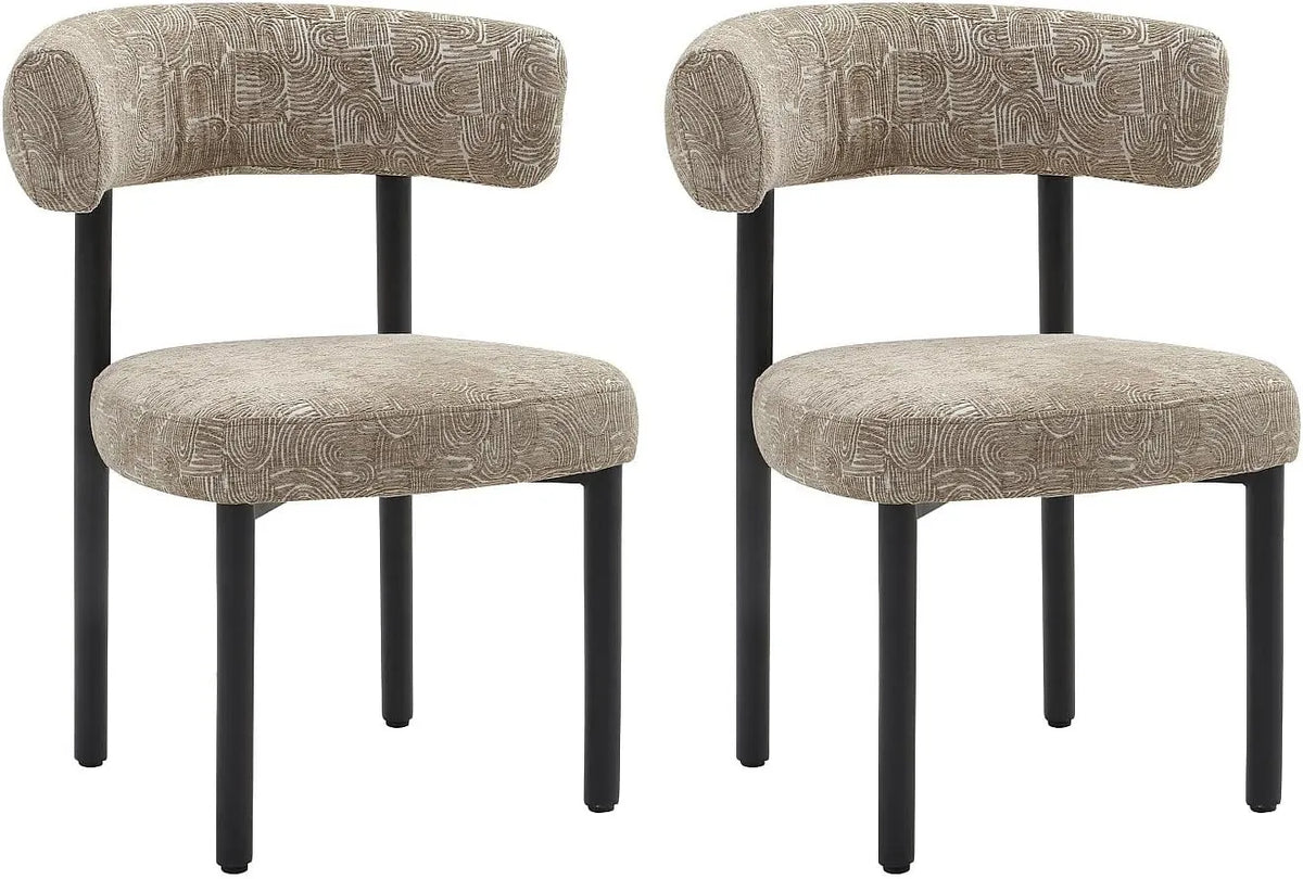 Ensemble de 2 chaises en tissu texturé beige et blanc avec structure en métal noir pour salle à manger - SELORIN