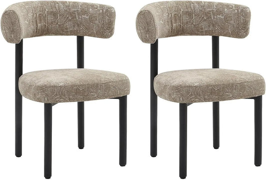 Ensemble de 2 chaises en tissu texturé beige et blanc avec structure en métal noir pour salle à manger - SELORIN