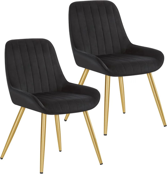 Ensemble de 2 Chaises de Salle à Manger Rétro en Velours avec Pieds en Métal, Noir