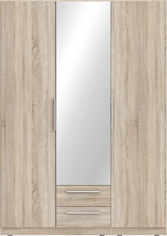 Armoire Scandinave Forte CADIXO, 3 Portes avec Miroir et 2 Tiroirs, Chêne Sonoma, 150x213x59 cm