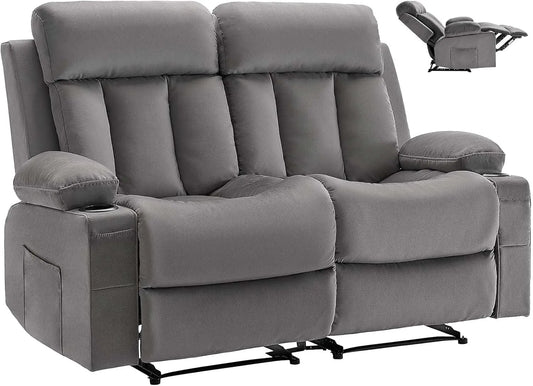 Canapé Électrique 2 Places avec Chauffage et Massage, Velours Gris avec Ports USB et Rangement