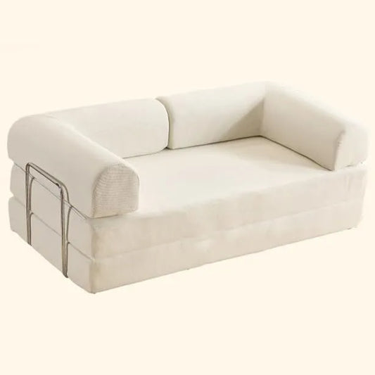 Canapé-lit compact convertible avec mousse mémoire, idéal pour espaces réduits, salon confortable avec accoudoirs