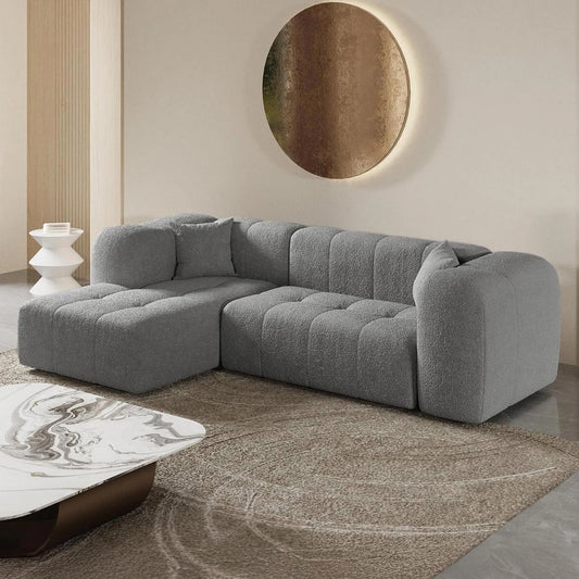 Canapé d'Angle Moderne en Tissu Bouclette Gris Clair - Côté Gauche
