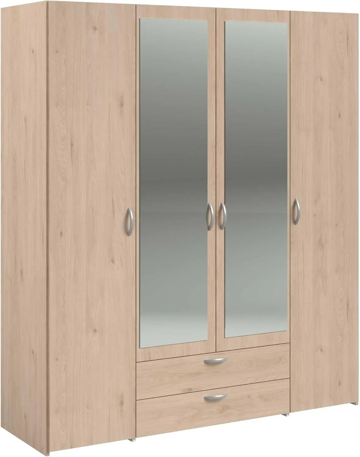 Armoire VARIA en chêne et blanc avec miroirs - 4 portes, 2 tiroirs - 159,9 x 185 x 51,7 cm