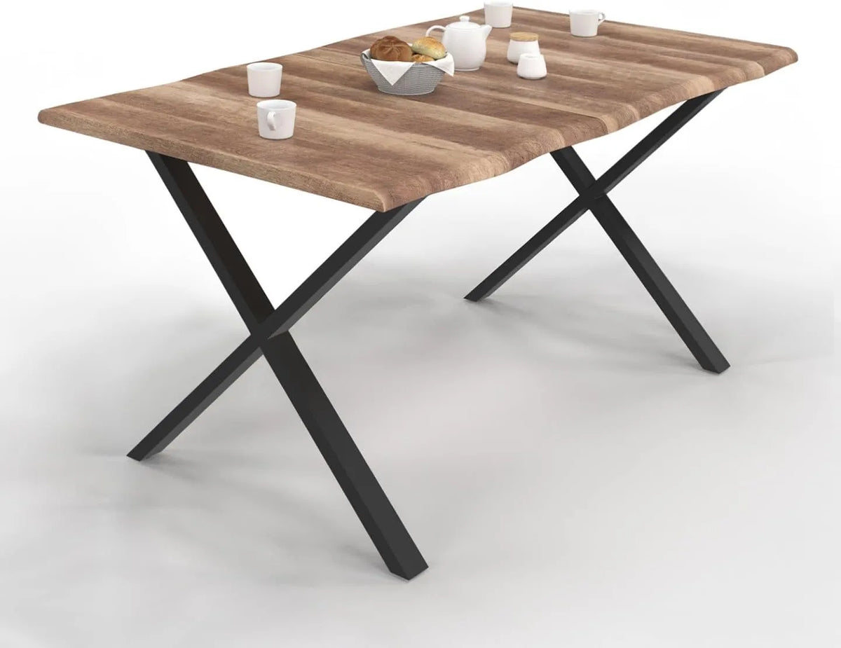 Table à Manger Rectangulaire 6 Personnes Dakota, Pieds en X, Style Industriel, 160 cm