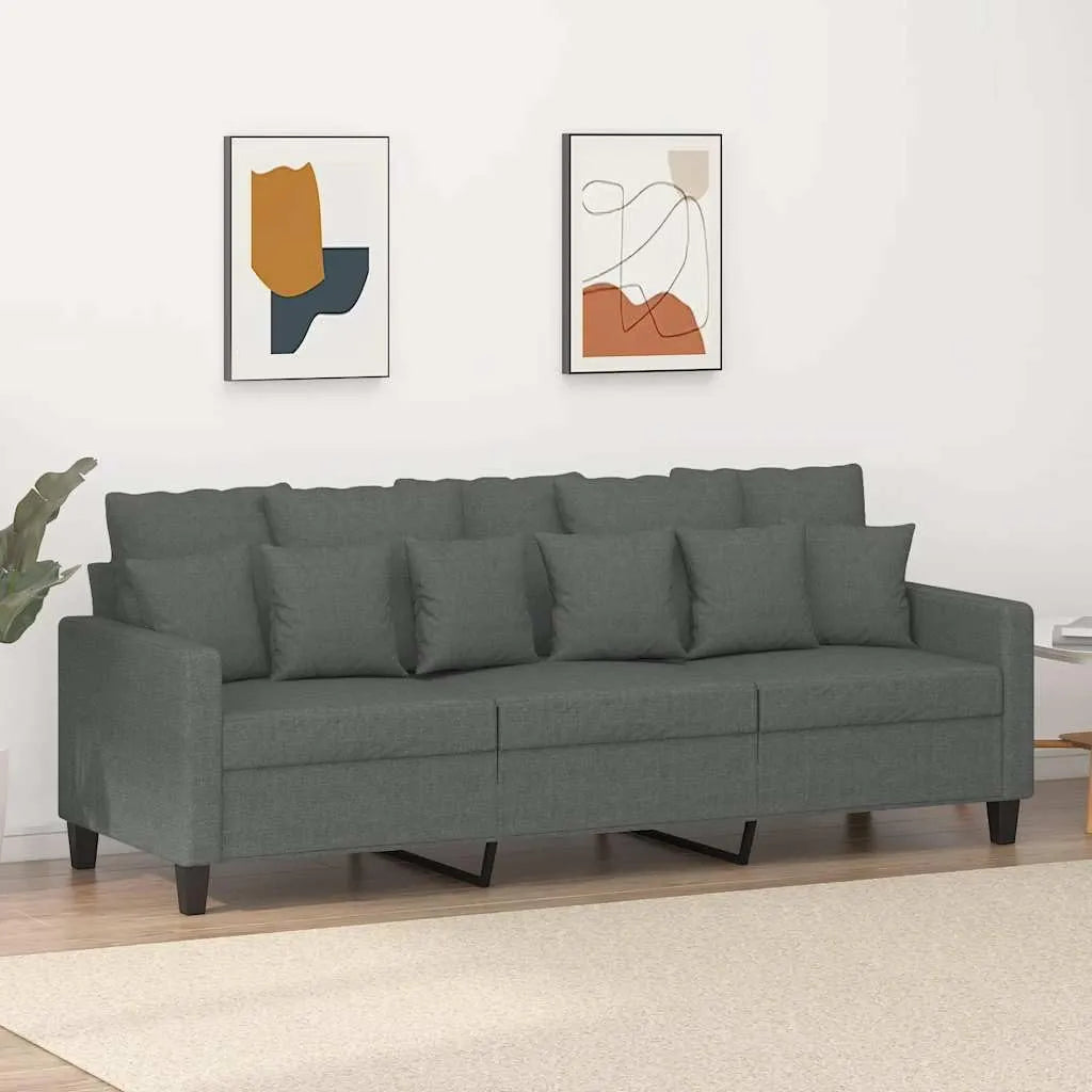 Canapé 3 Places en Tissu Gris Foncé 180 cm