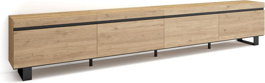 Meuble TV Moderne en Chêne avec Grand Rangement, 320x57x35 cm