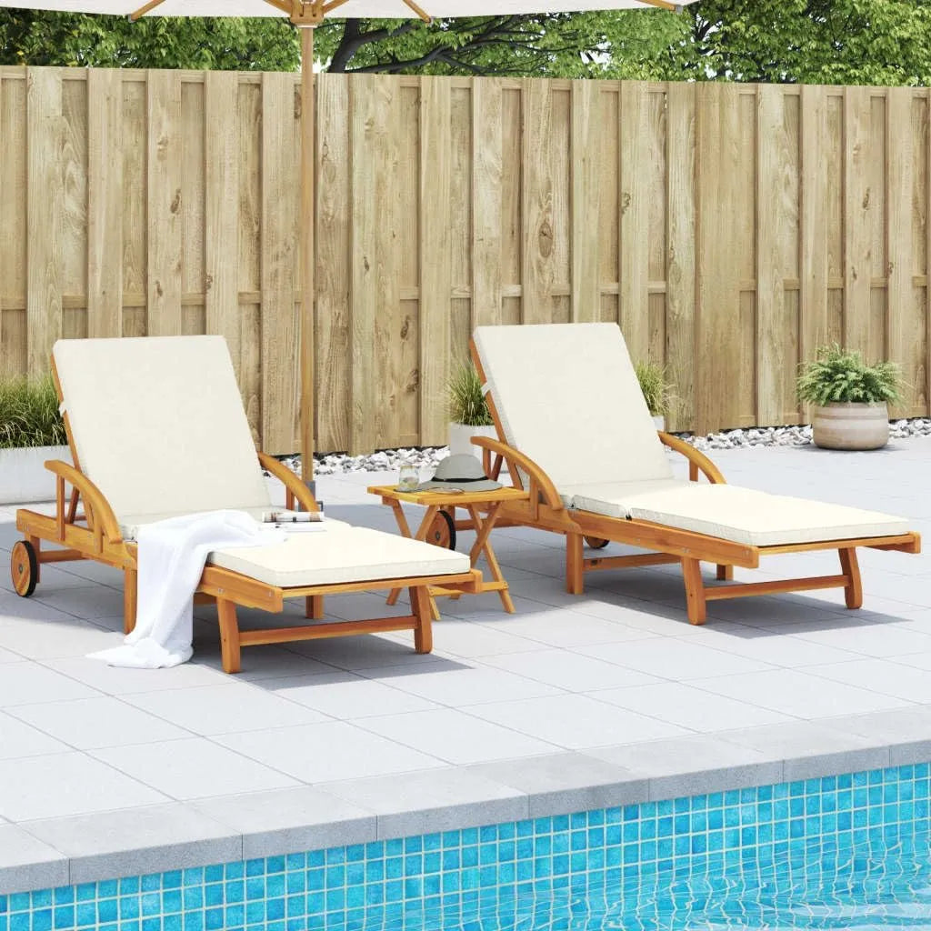 Lot de 2 Chaises Longues en Acacia avec Coussins - Mobilier de Jardin 200x68x83 cm, Couleur Brun