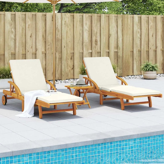 Lot de 2 Chaises Longues en Acacia avec Coussins - Mobilier de Jardin 200x68x83 cm, Couleur Brun