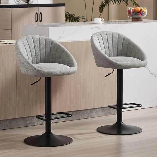 Tabourets de Bar Modernes en Tissu avec Repose-Pied, Lot de 2 Chaises Hautes Confortables pour Bar (Gris)