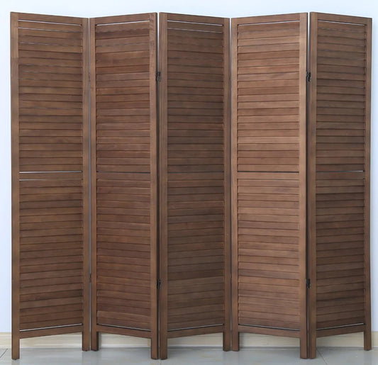 Écran de Séparation en Bois Brun, 5 Panneaux, 170x200cm